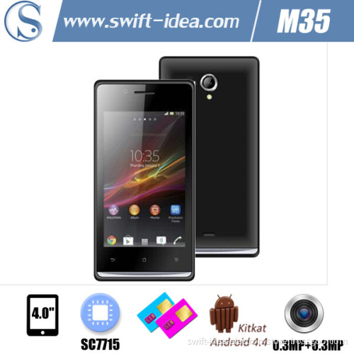 Low Price 4.0" Sc7715 3G Dual SIM Android 4.4 Cell Phone with Dual Camera (M35)